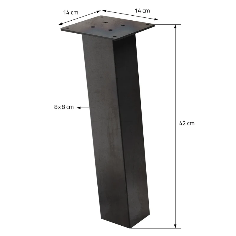 4er Set Tischbeine schräg H42 cm Optik Industrial Stahl Profil 8x8 cm I-Form 96° Neigung ML-Design