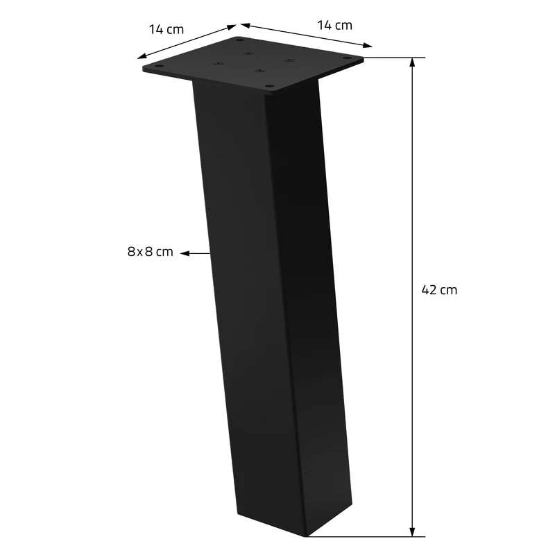 4er Set Tischbeine schräg H42 cm Schwarz glänzend aus Stahl eckig Profil 8x8 cm I-Form 96° Neigung ML-Design