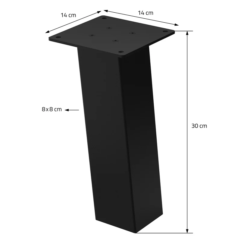 4er Set Tischbeine schräg H30 cm Schwarz glänzend aus Stahl eckig Profil 8x8 cm I-Form Möbelfüße Metall 96° Neigung ML-Design