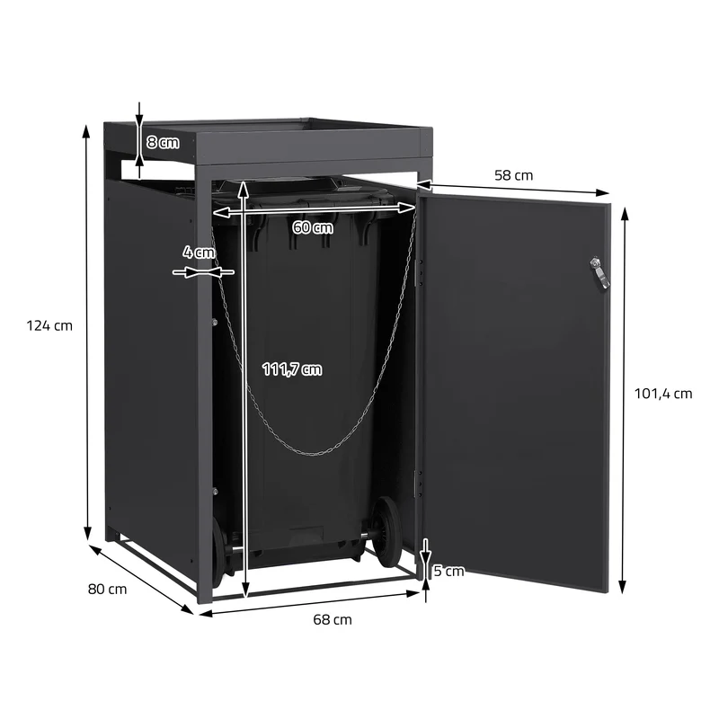 Mülltonnenbox mit Pflanzdach 1er bis 240L 68x80x124 cm aus Stahl in Anthrazit ML-Design