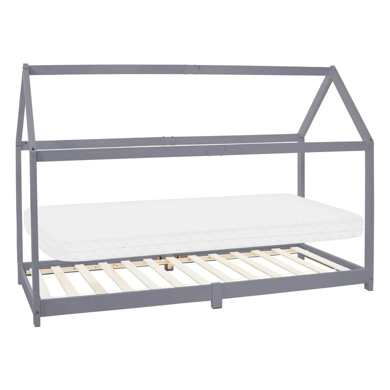 ML-Design | Kinderbett mit/ohne Matratze aus Kiefernholz Hausbett Holzbett mit Dach und Lattenrost