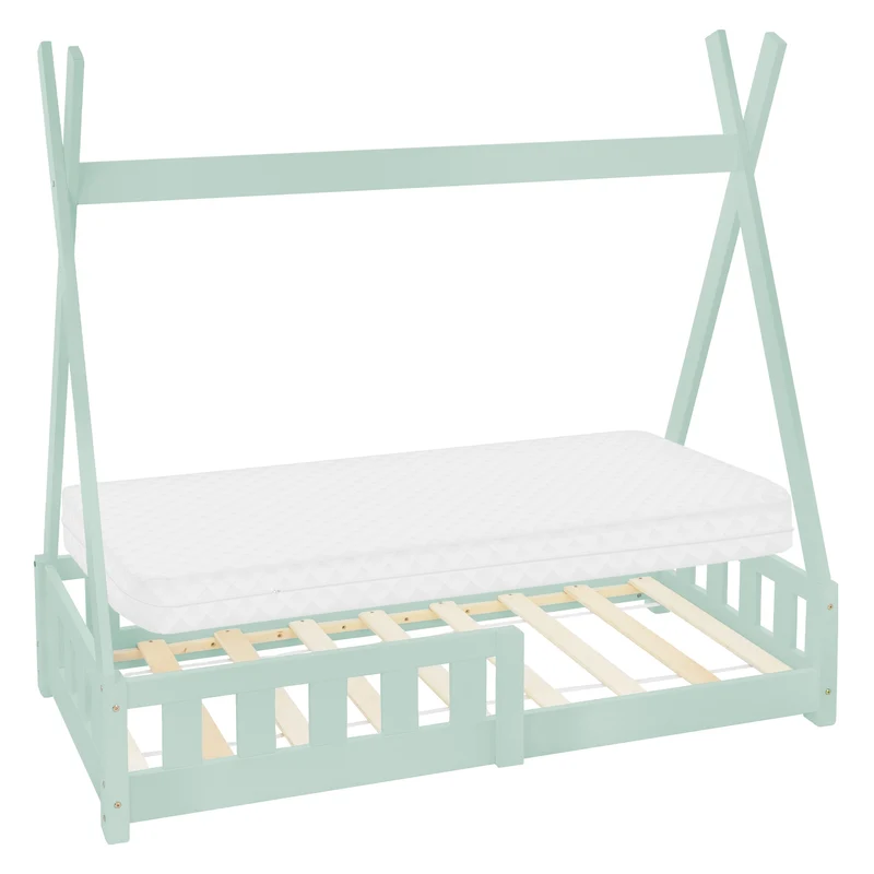 Kinderbett Tipi aus Kiefernholz mit Lattenrost, Rausfallschutz & Wahlweise Matratze ML-Design