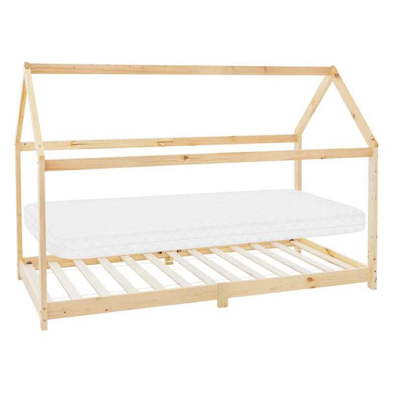 ML-Design | Kinderbett mit/ohne Matratze aus Kiefernholz Hausbett Holzbett mit Dach und Lattenrost