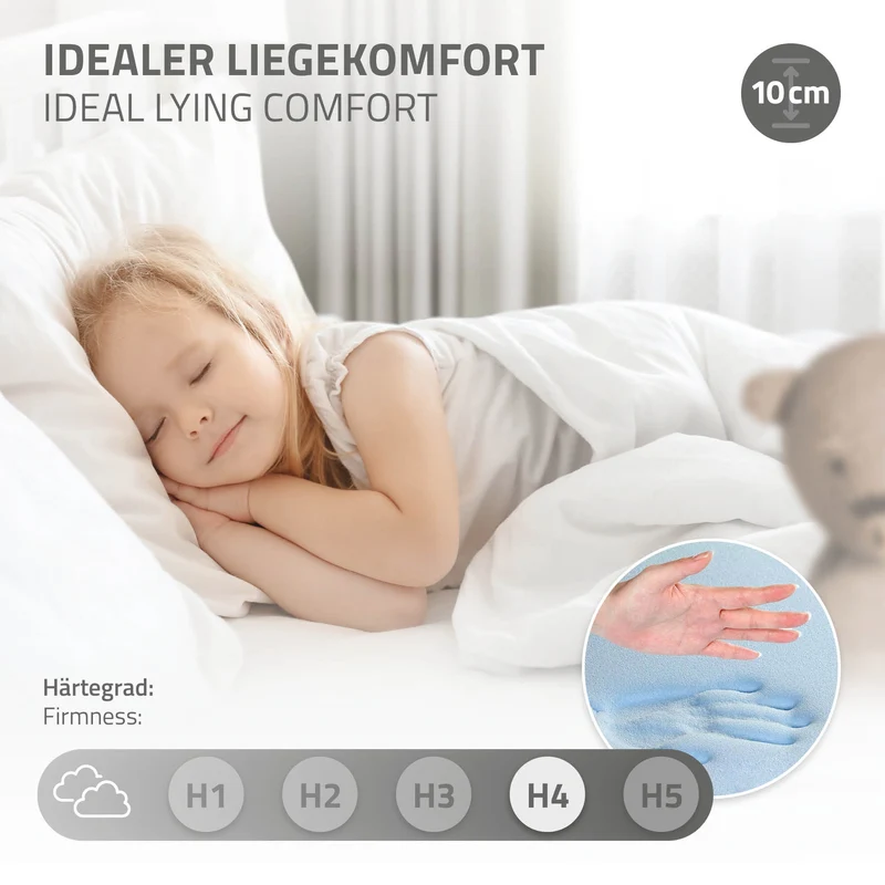 Bettgestell Einzelbett 90x200cm aus Kiefernholz in Weiß Lattenrost & Matratze H-10cm ML-Design