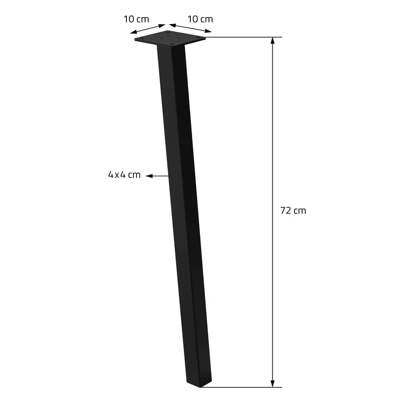 4er Set Tischbeine schräg 72 cm Schwarz glänzend aus pulverbeschichtetem Stahl eckig Profil 4x4 cm I-Form 96° Neigung ML-Design