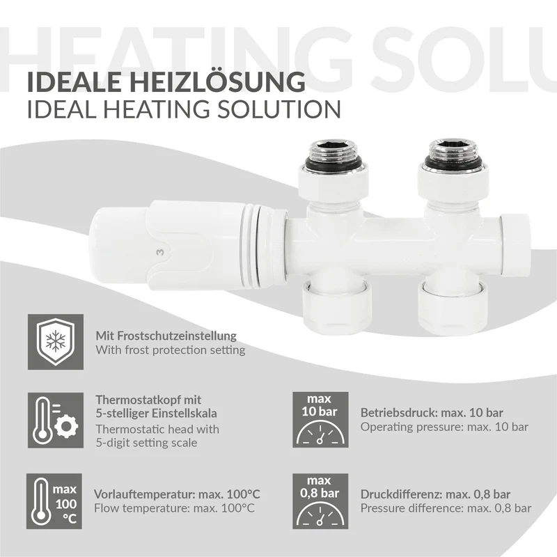 Ventil Armaturen Set Multiblock Weiß Durchgangsform inkl. Thermostatkopf LuxeBath