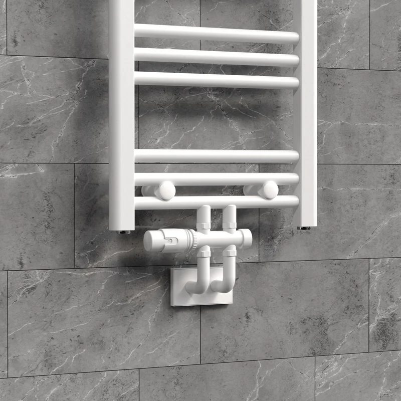 Ventil Armaturen Set Multiblock Weiß Durchgangsform inkl. Thermostatkopf LuxeBath