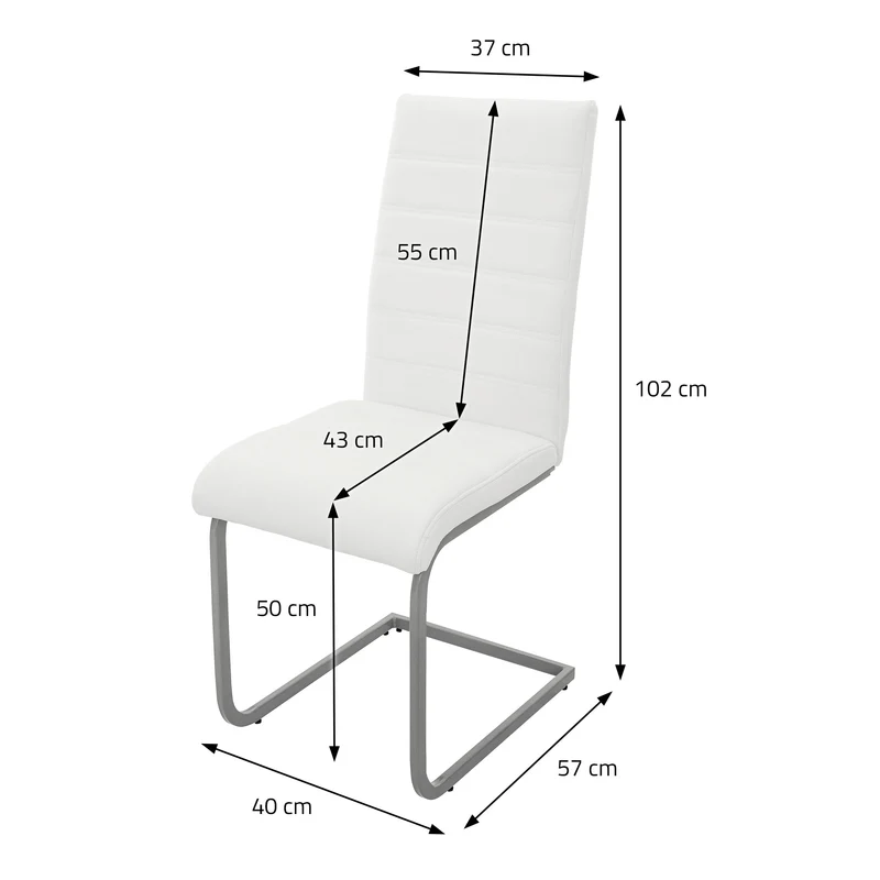 6er Set Esszimmerstuhl Freischwinger mit Rückenlehne Weiß Kunsterlederbezug ML-Design