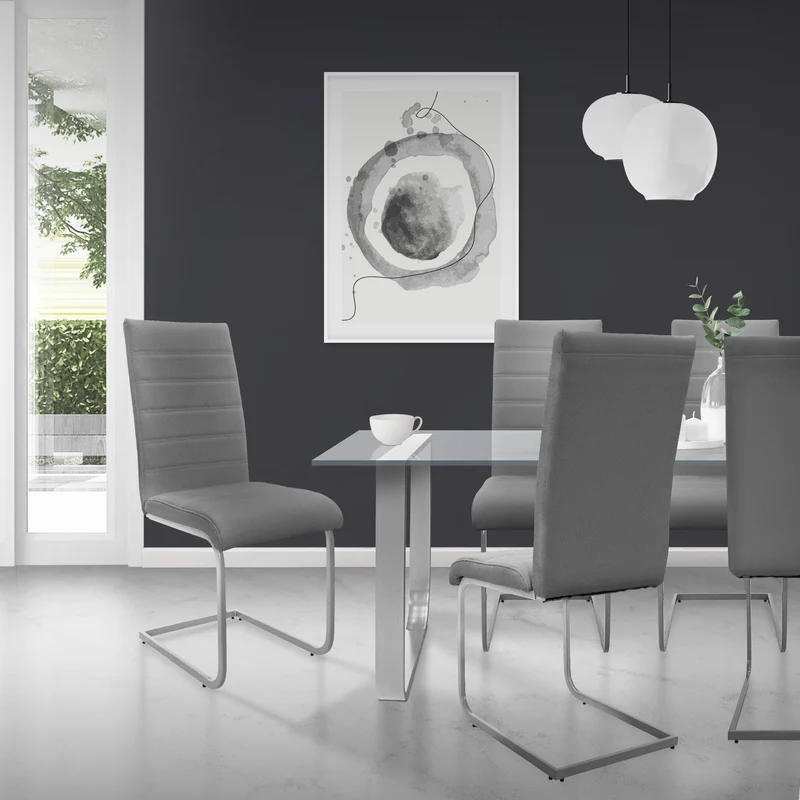 6er Set Esszimmerstuhl Freischwinger mit Rückenlehne Grau Kunsterlederbezug ML-Design