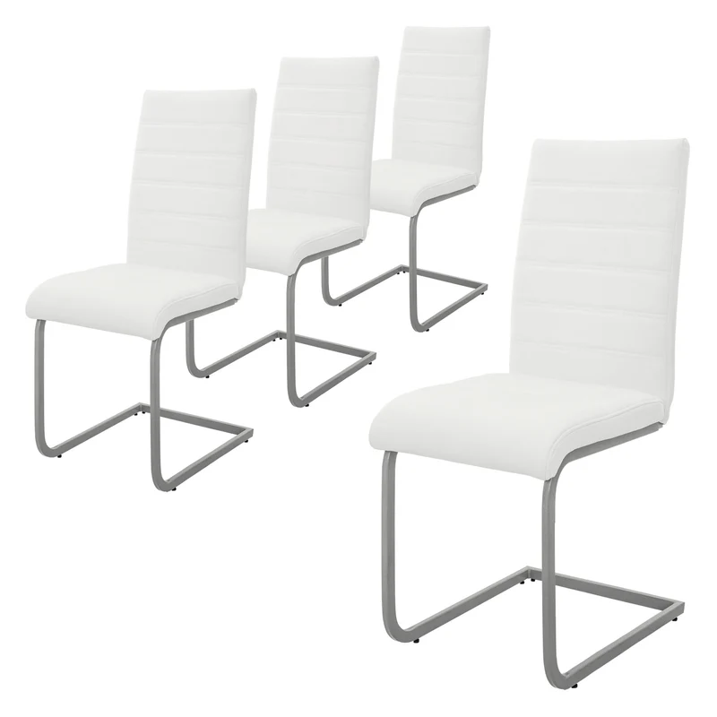 4er Set Esszimmerstuhl Freischwinger mit Rückenlehne Weiß Kunsterlederbezug ML-Design