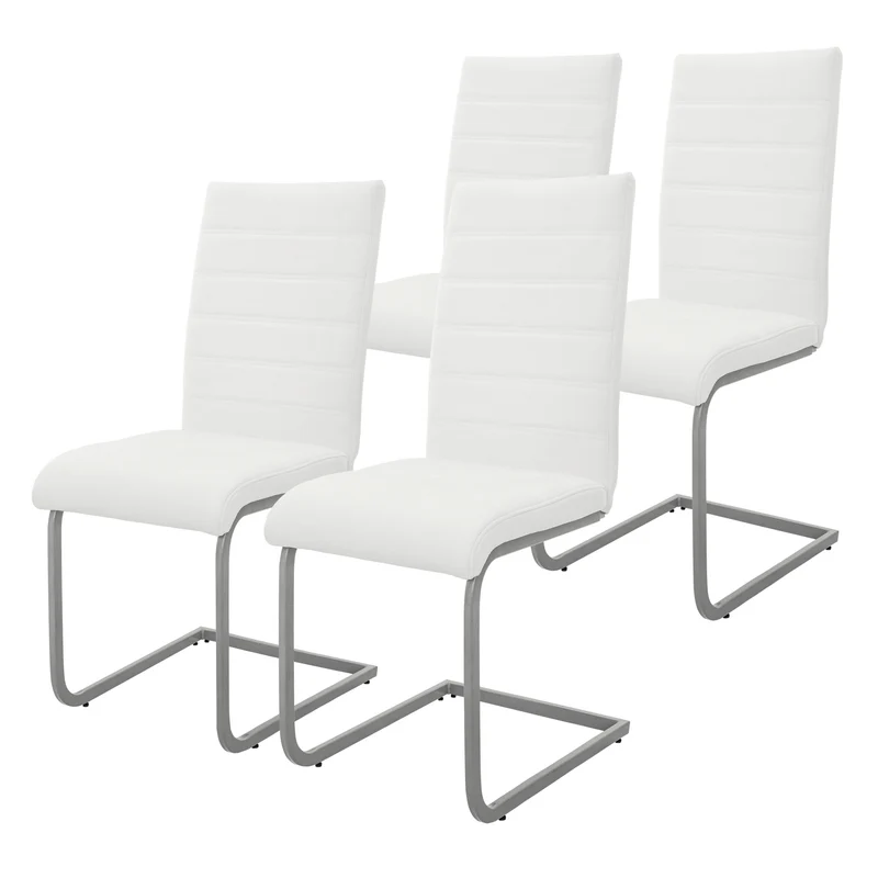 4er Set Esszimmerstuhl Freischwinger mit Rückenlehne Weiß Kunsterlederbezug ML-Design