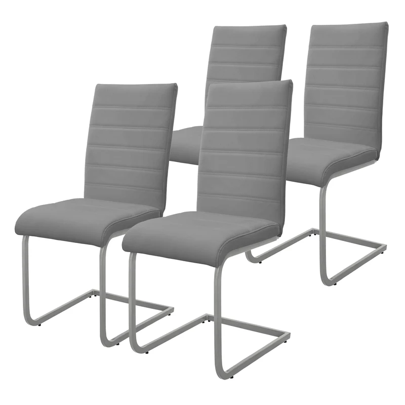 4er Set Esszimmerstuhl Freischwinger mit Rückenlehne Grau Kunsterlederbezug ML-Design