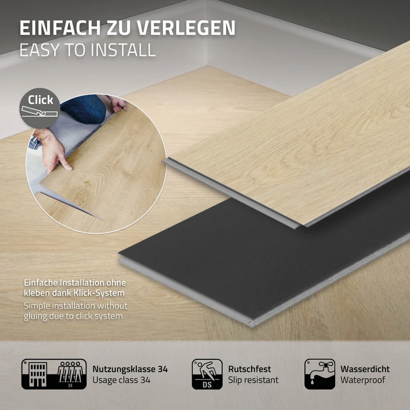 PVC Vinylboden Bodenbelag 3er Set à 20 Dielen 4,2mm für 1,56m² mit Klick-System Fischgräte Eiche natur ML-Design