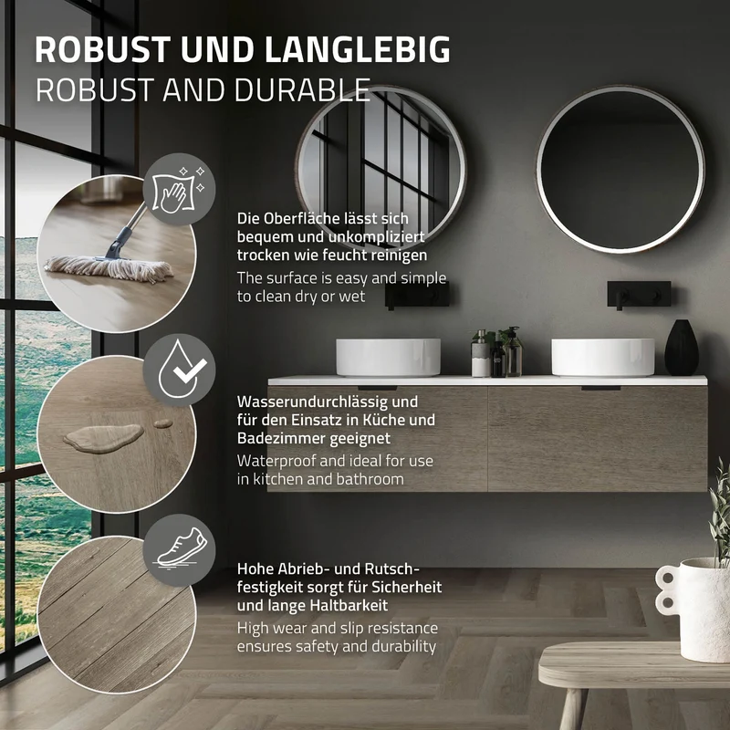 PVC Vinylboden Bodenbelag 5er Set à 20 Dielen 4,2mm für 1,56m² mit Klick-System Fischgräte Eiche dunkel ML-Design