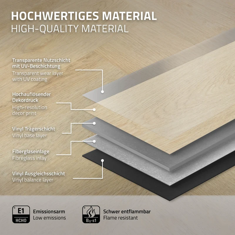 PVC Vinylboden Bodenbelag 2er Set à 20 Dielen 4,2mm für 1,56m² mit Klick-System Fischgräte Eiche natur ML-Design