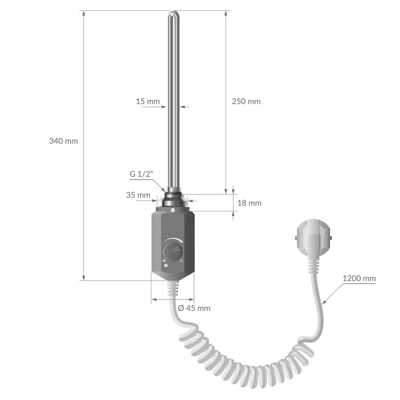 Heizstab 300W Graphit mit Thermostat für Badheizkörper LuxeBath