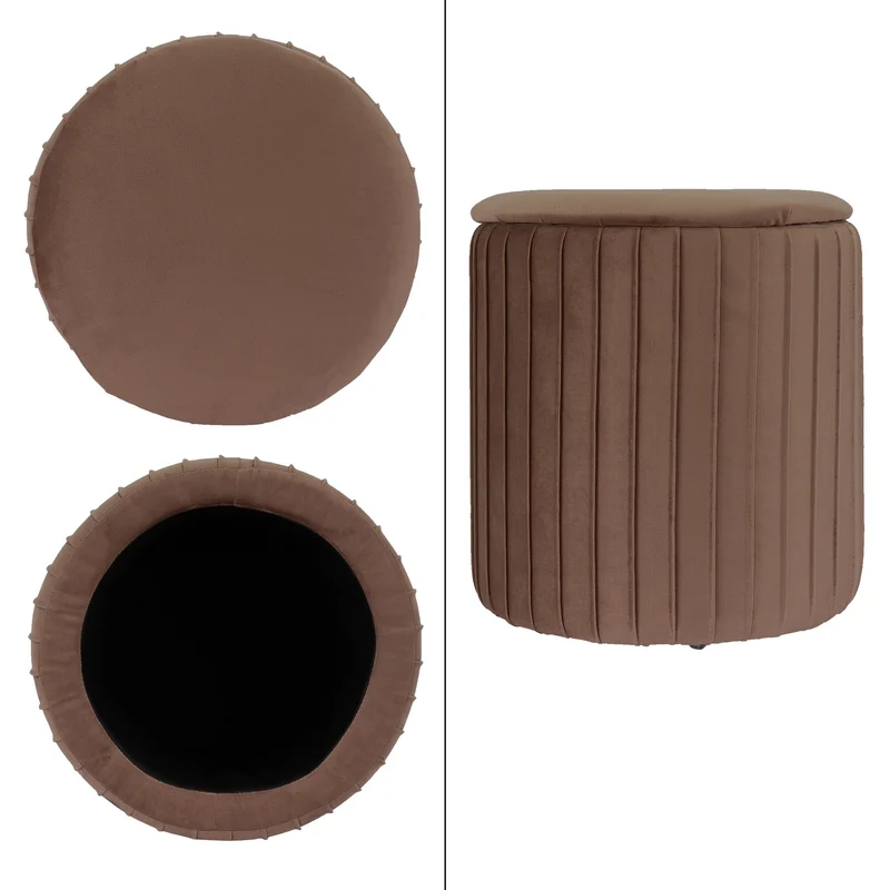Sitzhocker mit Stauraum Ø 34x37 cm Braun aus Samtstoff