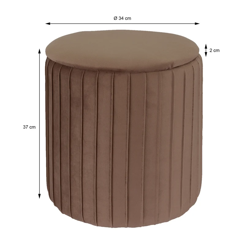 Sitzhocker mit Stauraum Ø 34x37 cm Braun aus Samtstoff