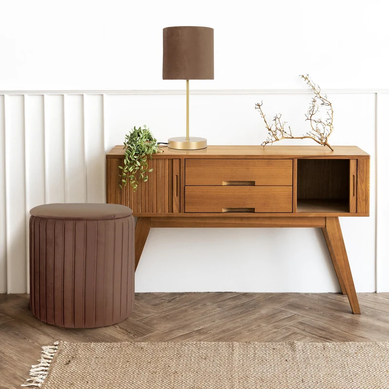Sitzhocker mit Stauraum Ø 34x37 cm Braun aus Samtstoff