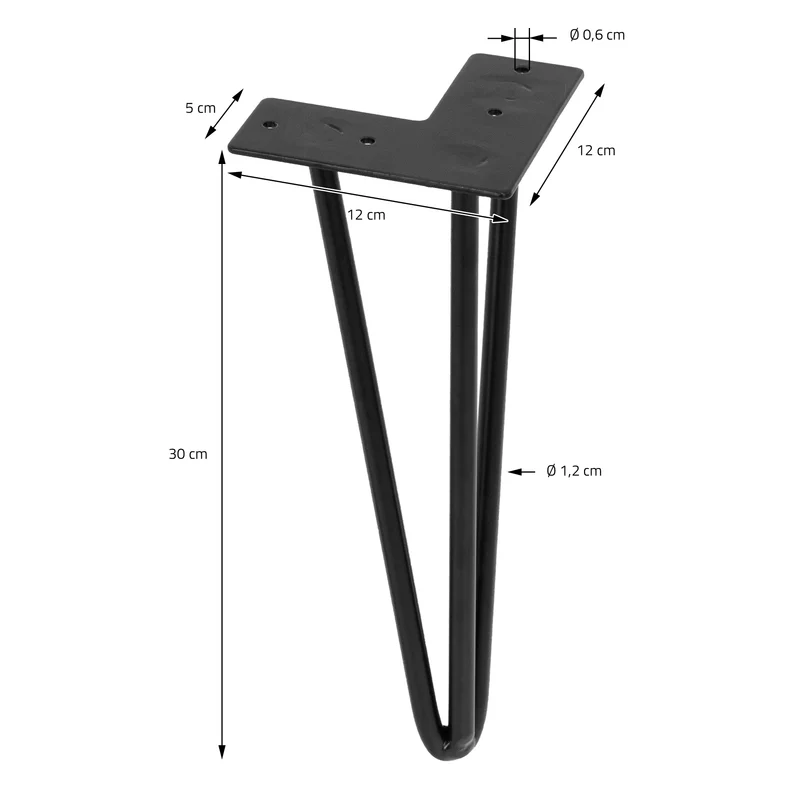 Tischbeine Tischgestell 4er Set W-Design schmal 30 x 12 cm Schwarz aus Metall ML-Design