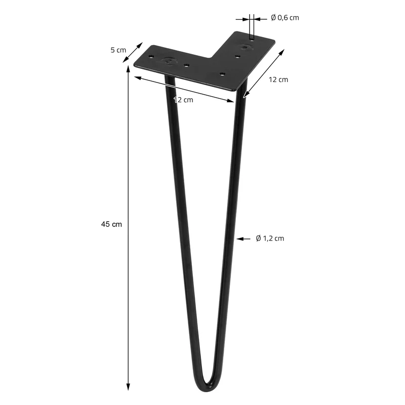 Tischbeine Tischgestell 4er Set V-Design schmal 45 x 12 cm Schwarz aus Metall ML-Design