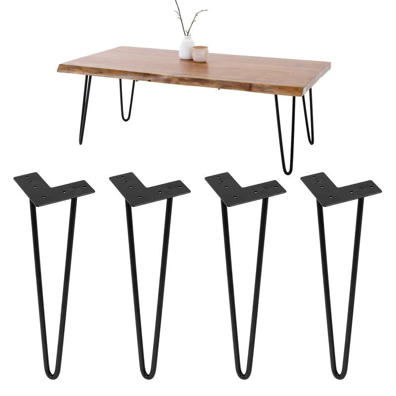 Tischbeine Tischgestell 4er Set Haarnadel-Design 2 Streben aus Stahl ML-Design