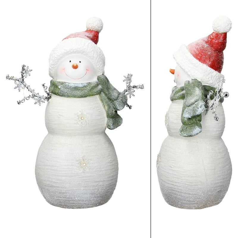 Deko Figur Schneemann mit Roter Mütze LED-Beleuchtung Warmweiß Höhe 57 cm