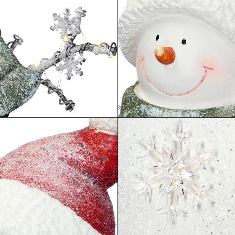 Deko Figur Schneemann mit Roter Mütze LED-Beleuchtung Warmweiß Höhe 57 cm
