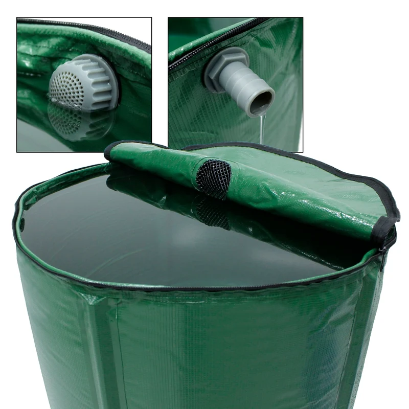 Regentonne 500L mit Hahn Ø 80x98 cm grün aus PVC