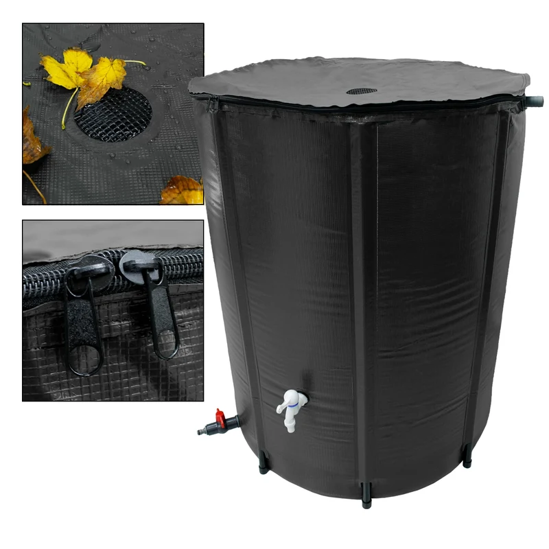 Regentonne faltbar 500 L mit Hahn 80x98 cm aus PVC Schwarz