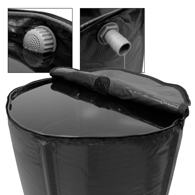 Regentonne faltbar 500 L mit Hahn 80x98 cm aus PVC Schwarz