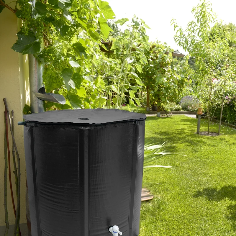 Regentonne faltbar 500 L mit Hahn 80x98 cm aus PVC Schwarz