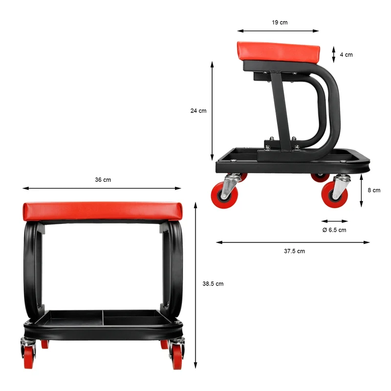 Werkstatthocker mit 4 Rollen und Sitzauflage max.150 kg aus Stahl