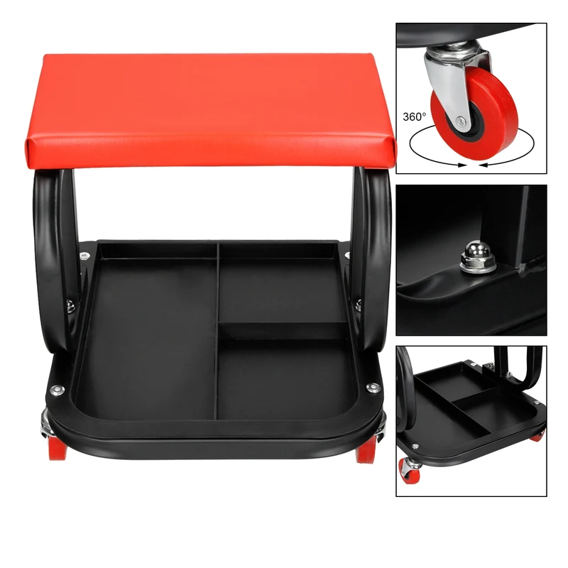Werkstatthocker mit 4 Rollen und Sitzauflage max.150 kg aus Stahl