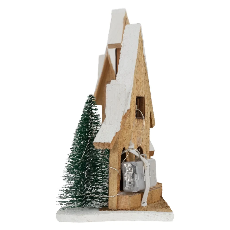 LED Weihnachtsdorf aus Holz mit 25 warmweißen LEDs batteriebetrieben mit Timerfunktion