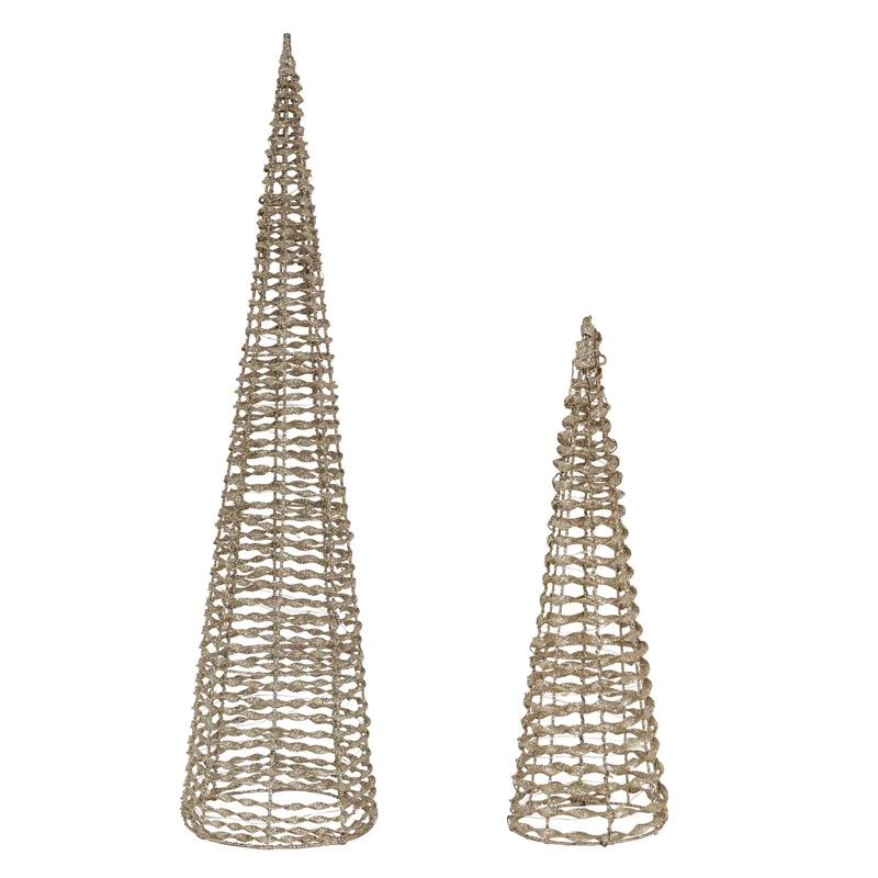 LED Lichterkegel Weihnachtsdeko 2er Set 40/80 cm Gold aus Metall mit warmweißen LEDs