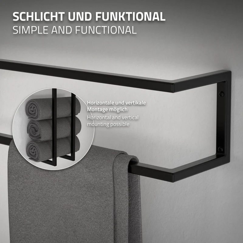 Handtuchhalter 15x15x90 cm Schwarz aus Stahl ML-Design