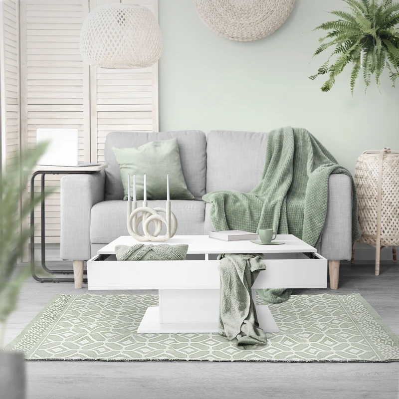 Couchtisch 110x60x40 cm Weiß inkl. 2 Staufächern unter Schiebeplatte ML-Design