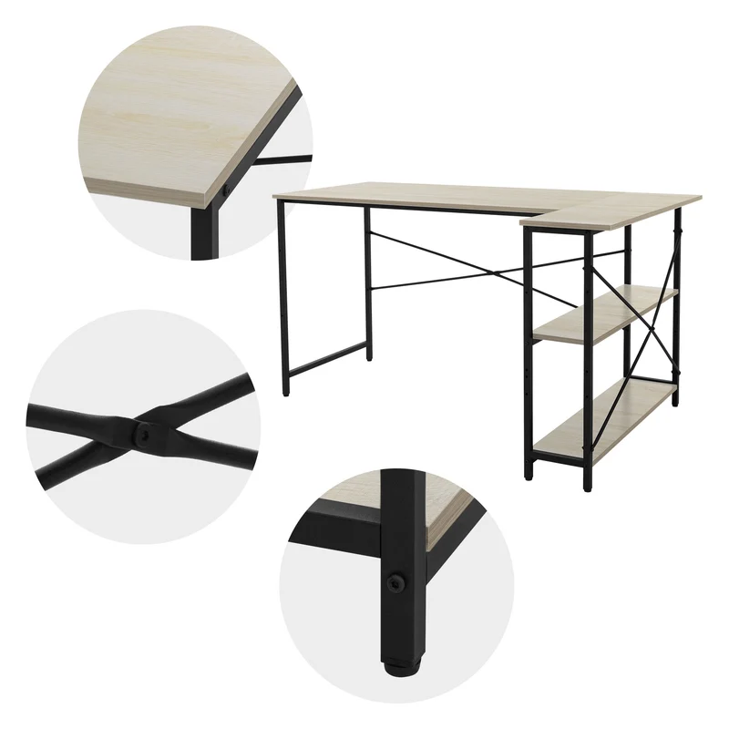 B-Ware Schreibtisch L-Form beidseitig montierbar 140x89x75 cm Eiche mit Regal ML-Design