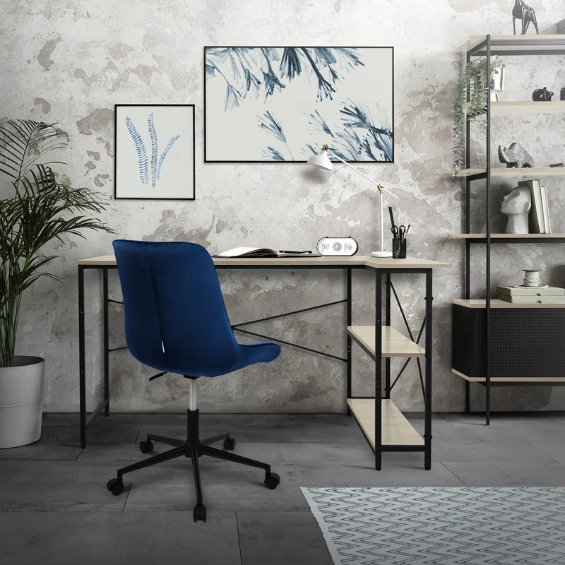 B-Ware Schreibtisch L-Form beidseitig montierbar 140x89x75 cm Eiche mit Regal ML-Design
