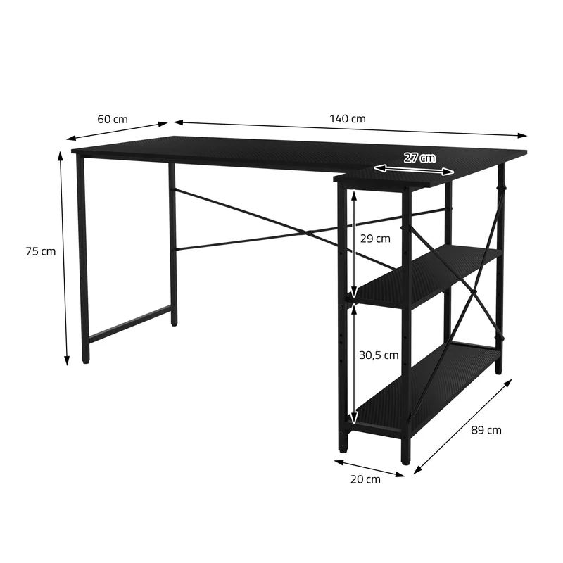 B-Ware Schreibtisch L-Form beidseitig montierbar 140x89x75 cm Carbon mit Regal ML-Design