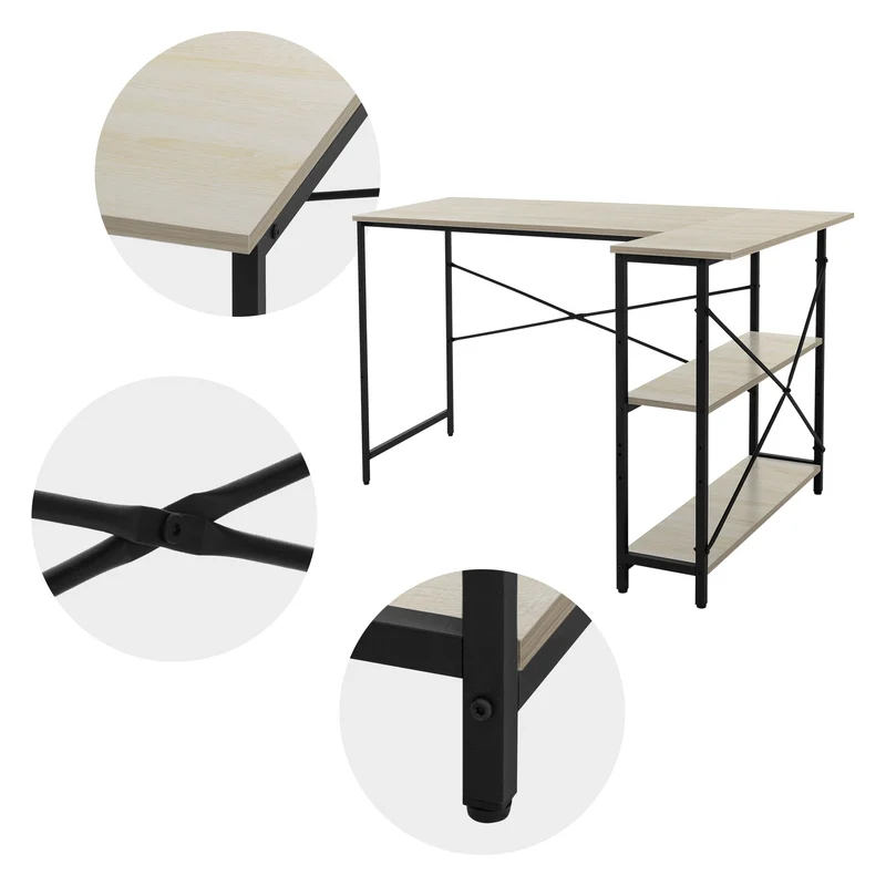 B-Ware Schreibtisch L-Form beidseitig montierbar 120x89x75 cm Eiche mit Regal ML-Design