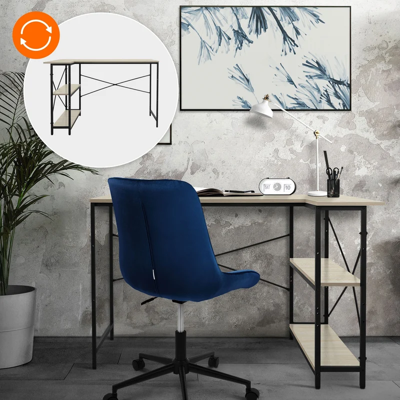 B-Ware Schreibtisch L-Form beidseitig montierbar 120x89x75 cm Eiche mit Regal ML-Design