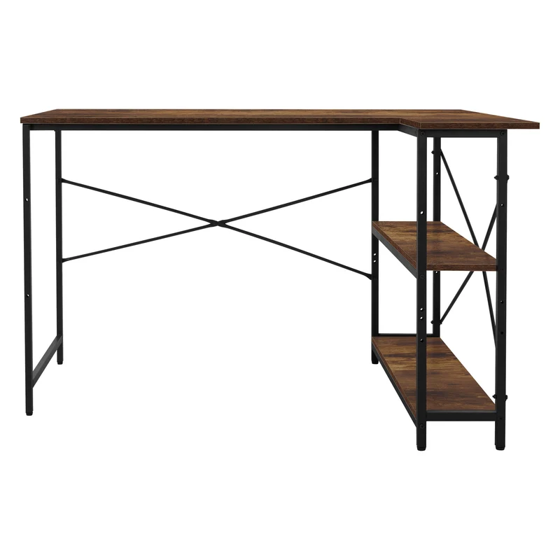 B-Ware Schreibtisch L-Form beidseitig montierbar 120x89x75 cm Dunkelbraun mit Regal ML-Design