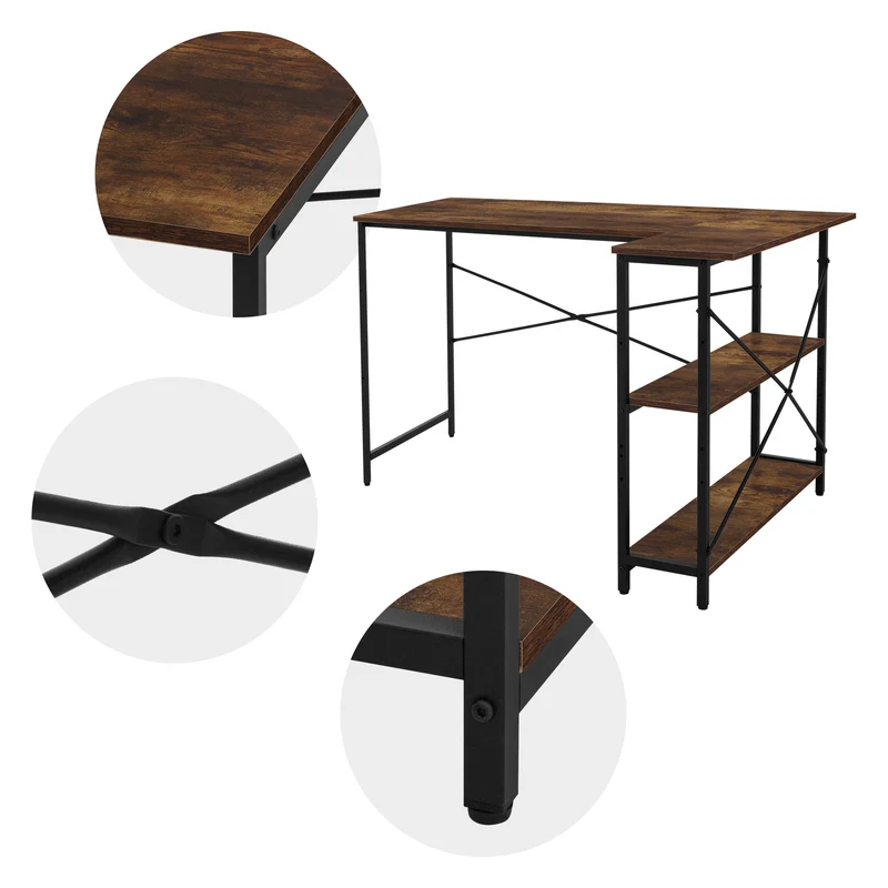 B-Ware Schreibtisch L-Form beidseitig montierbar 120x89x75 cm Dunkelbraun mit Regal ML-Design
