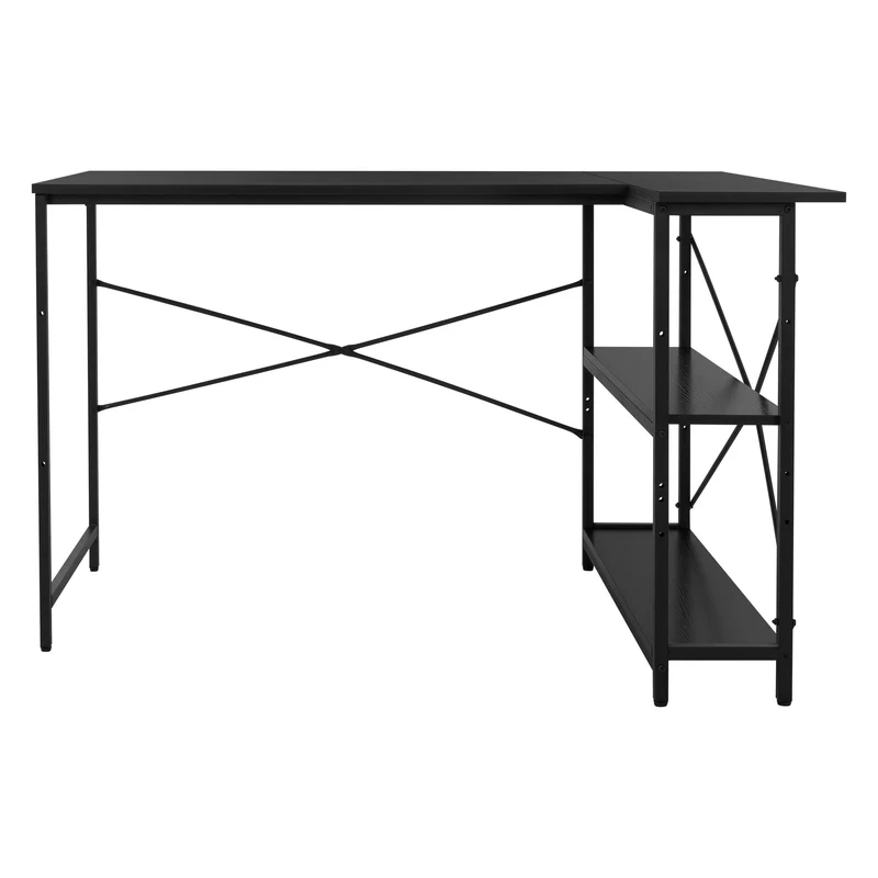 B-Ware Schreibtisch L-Form beidseitig montierbar 120x89x75 cm Schwarz mit Regal ML-Design