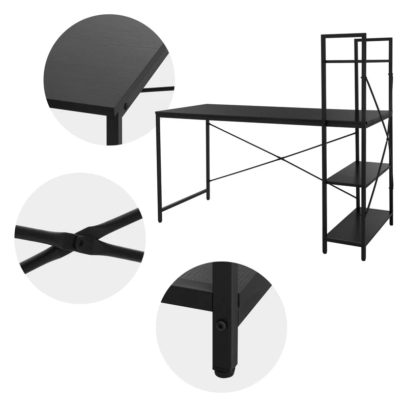 B-Ware Schreibtisch mit integriertem Regal 140x60x121,5 cm Schwarz ML-Design