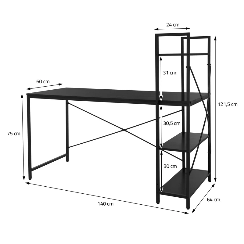 B-Ware Schreibtisch mit integriertem Regal 140x60x121,5 cm Schwarz ML-Design