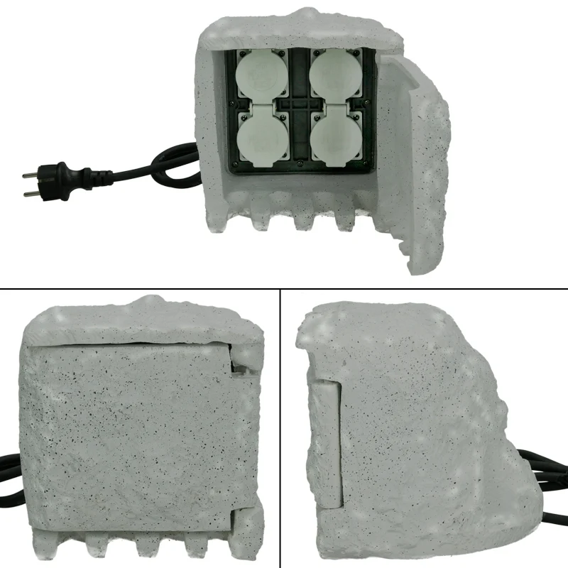 Gartensteckdose 4-fach IP44 Grau aus Polyresin Kunststein