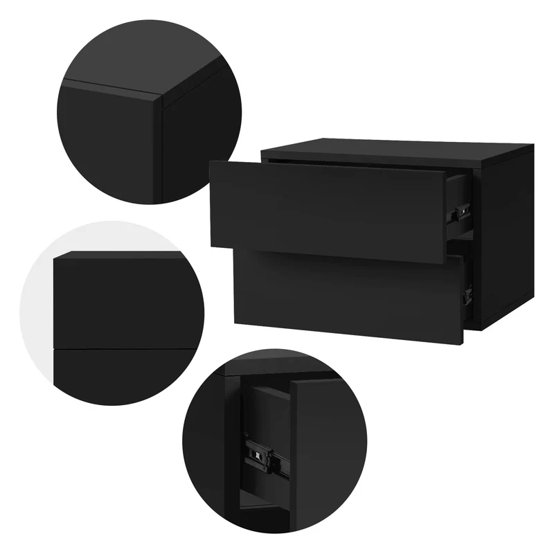 B-Ware Nachttisch mit zwei Schubladen 42x29x30 cm Schwarz matt ML-Design